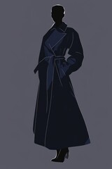 Sticker - Fashion Illustration: Elegant Black Coat Design on Minimalist Background