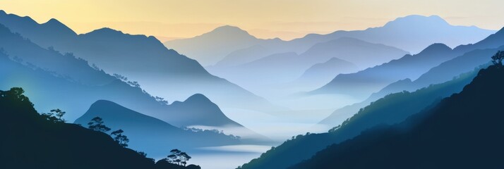 Canvas Print - Serene Mountain Landscape with Misty Valleys