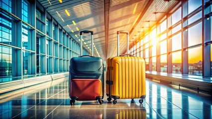 Sunlit Airport Hallway with Two Suitcases - Travel Memories and Adventure