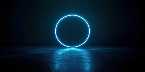 a blue circle is lit up in the dark