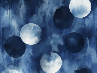 Wall Mural - Indigo Watercolor Moons Celestial Background: Mystical Nights Under the Moonlit Sky