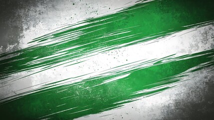 Abstract background with green brushstrokes on a white and grey background.