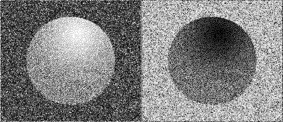 Fototapete - Halftone circle with gradient as background. Abstract vector circle  with dots. Black dots on a white background and the same white dots on the black side.