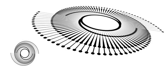 Poster - Circle with black lines and dots as dynamic abstract vector background or logo or icon. Abstract background with lines in circle. Artistic illustration with normal view and perspective.