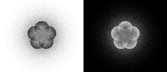 Fototapete - Stipple shape as icon or background. Abstract floral vector with dots as logo or emblem. Black shape on a white background and the same white shape on the black side.