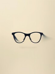 Aufkleber - A pair of elegant black eyeglasses is suspended against a smooth beige backdrop, highlighting their contemporary style and craftsmanship. Generative AI