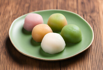 mochi on green plate