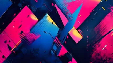 Wall Mural - bold and vibrant abstract background with sharp geometric shapes and bright neon colors, creating a 