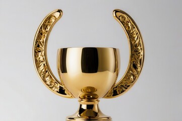 a gold trophy on white background