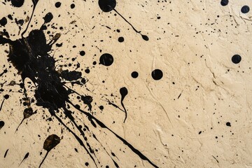 Spontaneous ink splatter texture on rough textured paper, showing a dynamic, organic pattern