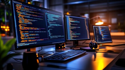 Poster - A modern computer monitor visualizes dynamic programming and application development