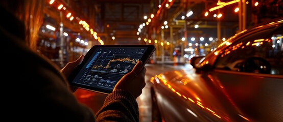 Aufkleber - In this photo, hands are holding an iPad, with a screen displaying software for managing digital warehouses.