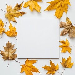 Canvas Print - Fallen autumn leaves in a bright composition with blank space at the bottom