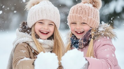 Friends enjoying a winter day outdoors playing snowball fights and laughing in the fluffy snow during the holiday season