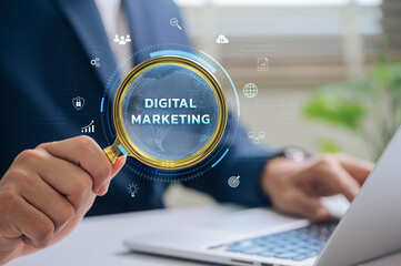 Wall Mural - digital marketing and SEO strategies leveraging artificial intelligence and data analytics to boost branding and business performance in dynamic market trends.