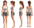 ©     L A S T S H O T - Transparent PNG showing a beautiful woman character sheet with detailed front view.