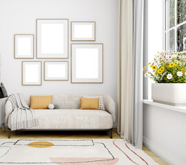 Wall Mural - Mockup poster, frame mockup, modern living room, 3d render