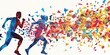 © dekreatif - Abstract illustration of two runners with colorful geometric shapes forming a trail behind them.