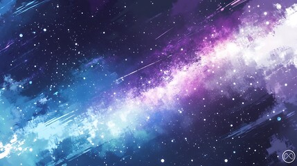 abstract digital art depicting a galaxy with purple, blue, and white hues with stars and shooting st