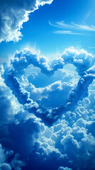 Wall Mural - heart-shaped clouds form against a bright blue sky during midday