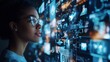 © Oulailux - A businessperson in a close-up, engaged in a video call with creative partners, surrounded by elements of the creative industry in the background