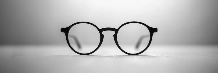Poster - A pair of round black eyeglasses sits neatly on a minimalist surface, showcasing their design and suitability for everyday use. Generative AI
