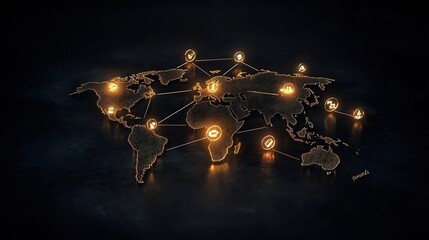 Wall Mural - illuminated world map with network connections