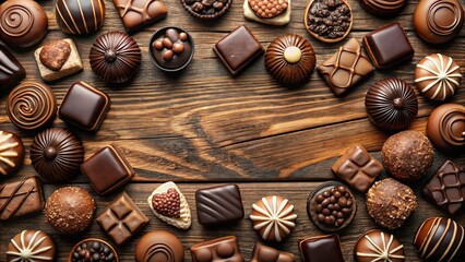 composition of delicious chocolate candies from high angle view