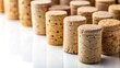 © Hugnaka - Cork stoppers for wine bottles on white background with selective focus