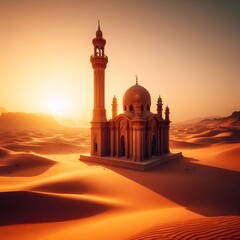 A mosque on a desert area