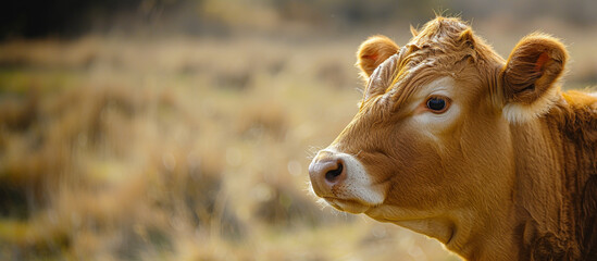 Long banner Cow portrait isolated on natural background.