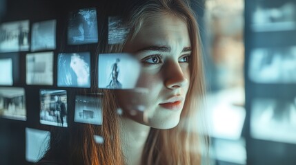 Overlay of a depressed woman, weighed down by stress and loneliness from social media news.