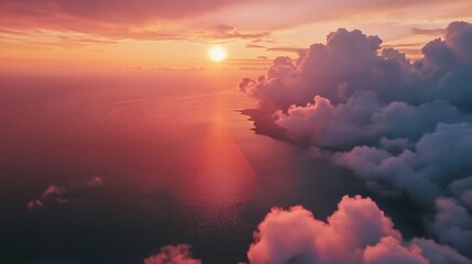 Wall Mural - flying in bright sunset clouds