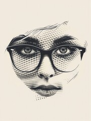 Poster - Eyeglasses rest stylishly against a simple background, featuring a unique design of stylized eyes that evoke modern elegance. Generative AI
