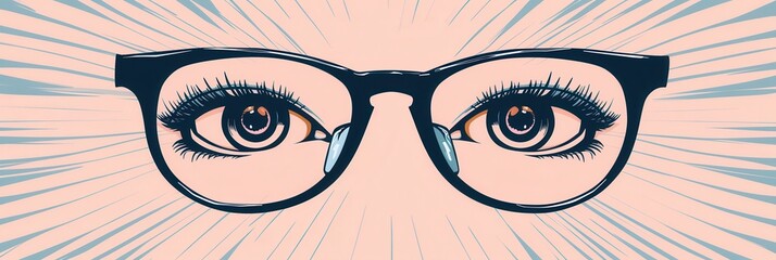 Poster - The composition features fashionable eyeglasses set against a unique background of artistic eyes, symbolizing clarity and style. Generative AI
