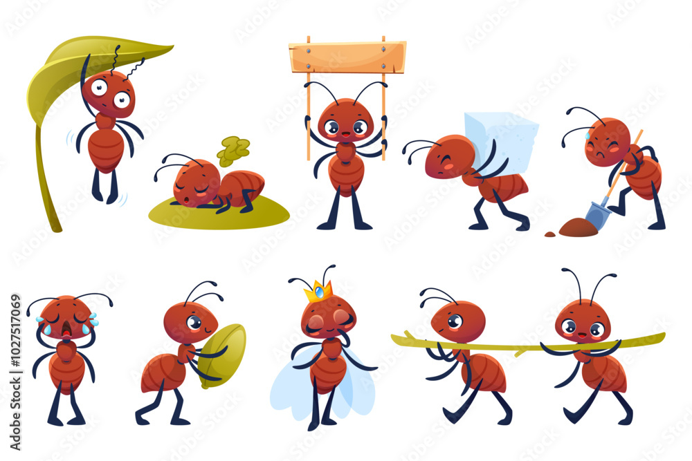 Vector de Stock Funny little ants. Cute insects characters, different ...