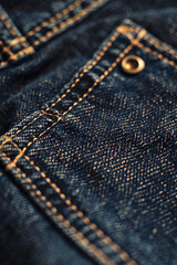 Close-Up of Classic Blue Denim Jeans Showing Texture, Stitching Details, and Traditional Design Elements Highlighting Quality and Durability