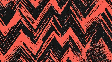 Canvas Print - Abstract pattern with black zigzag lines on a coral background.