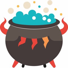 a witch's pot with a potion boiling in it on a white background