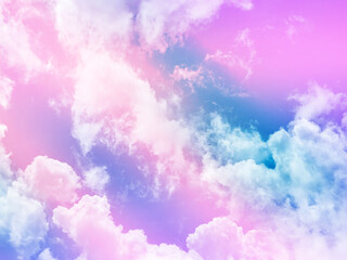 Wall Mural - beauty sweet pastel blue and purple colorful with fluffy clouds on sky. multi color rainbow image. a