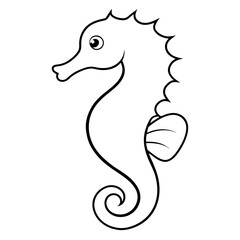 simple icon Children coloring book page, line art, monochrome black and white, cartoon outline cute style, illustration of seahorse