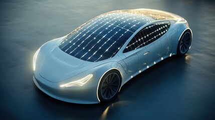 Flexible solar panels for vehicles, featuring flexible solar panels seamlessly attached to the roof of an electric vehicle, 