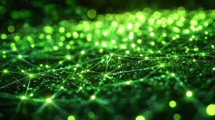 Wall Mural - glowing lines in green technology data systems, depicting a network of glowing lines connected to re