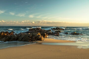 Wall Mural - Panoramic view of rocks and wave at Jeongdongjin beach near Gangneung-si, Korea.