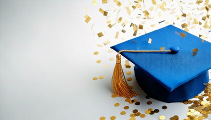 Blue graduation cap isolated on neutral background