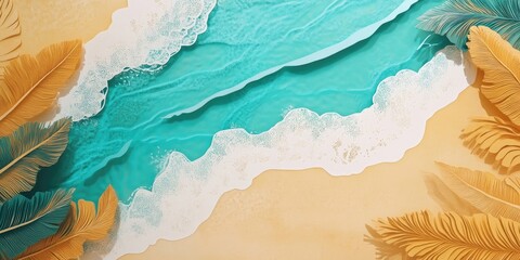 Wall Mural - Aerial perspective of a serene beach with clear waters and sandy shores, Aerial view of a calm beach with clear blue water and sandy coastline