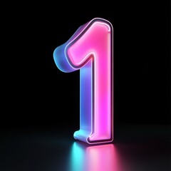 3D number 1 with neon texture realistic modern design, soft lighting, black background