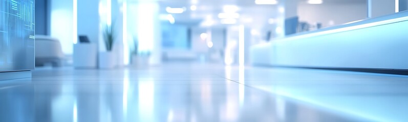 Aufkleber - A bright, modern office interior with sleek floors and ambient lighting, creating a professional and open atmosphere.