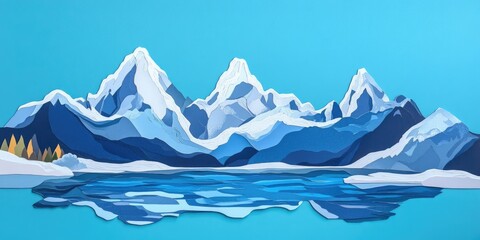 Poster - Melting snow reveals mountains and a lake beneath a clear blue sky, Snow Melting Reveals Mountains and Lake Under Clear Blue Sky