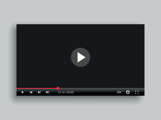 Black flat video player interface is isolated on gray background. Vector.